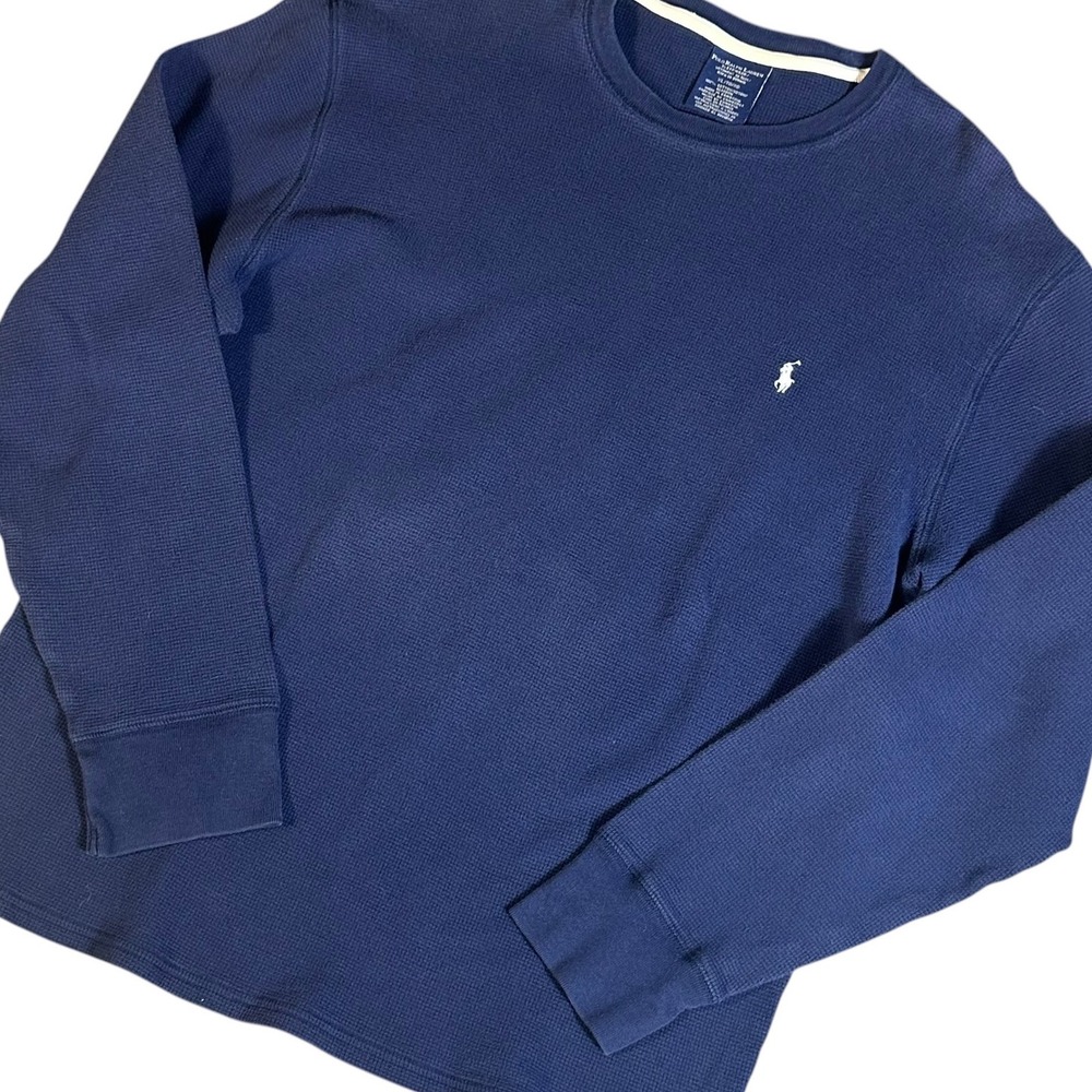 Polo Ralph Lauren Thermal Shirt Mens XL Navy‎ Blue Long Sleeve Waffle Knit Pony